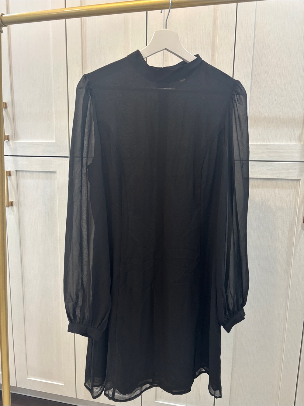 RIHOAS Black Sheer Long-Sleeve Mini Dress